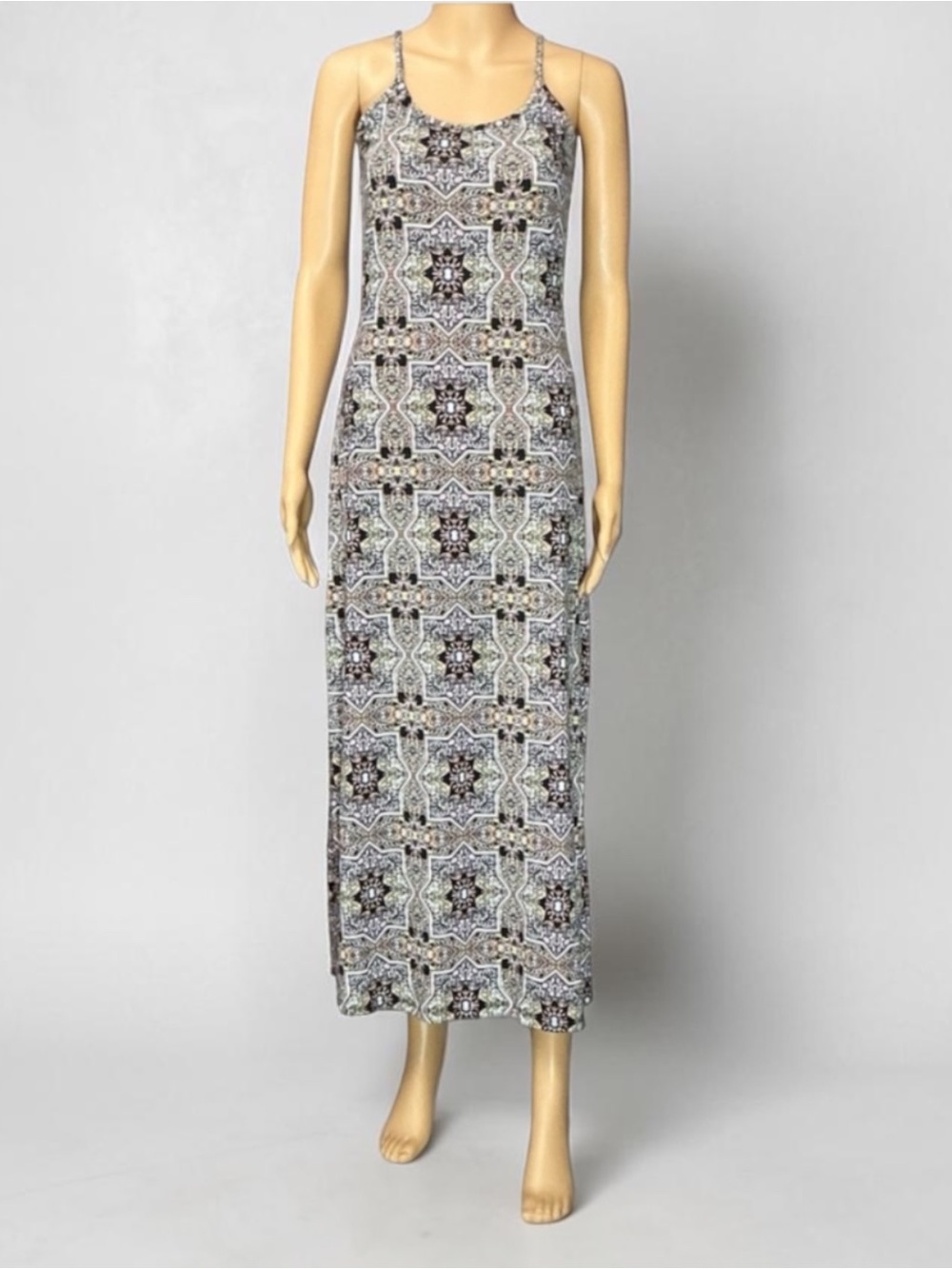 xhilaration Ornate Print Maxi Sleeveless Dress with Criss Cross Back